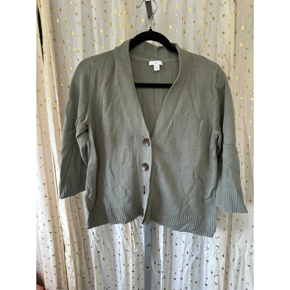 J. Jill Sage Green V-Neck Accent Button Down Knit Sweater Cardigan Petite M